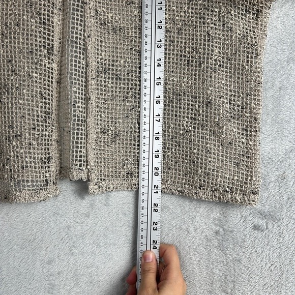 Vintage Brody Myles Beige Knit Crochet Short Sleeve Open Front Cardigan Top XL - Picture 7 of 8